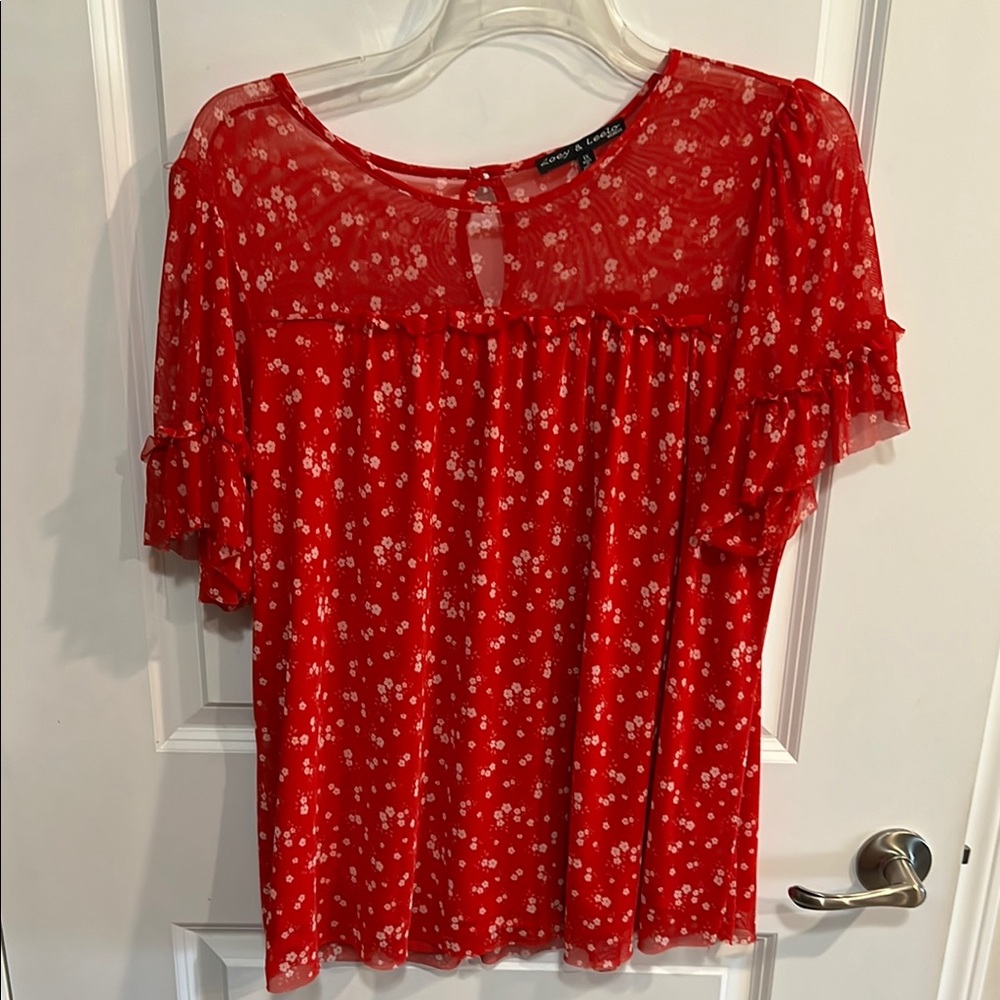 Chic Red Floral Blouse